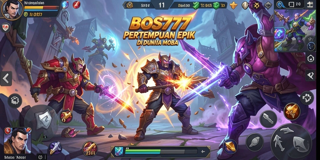 Tangkapan layar utama BOS777 menampilkan aksi seru dalam pertempuran MOBA.