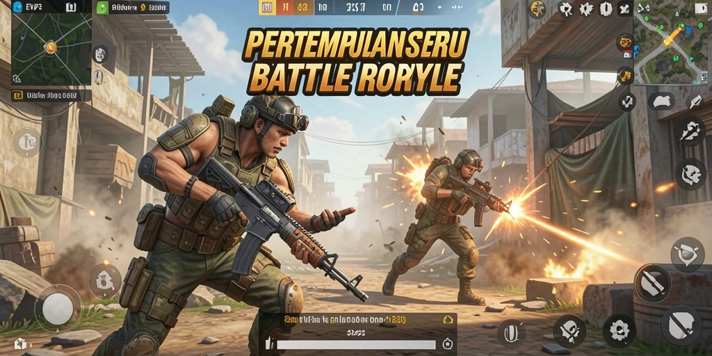 Screenshot gameplay EVIP3 menampilkan aksi Battle Royale yang mendebarkan.