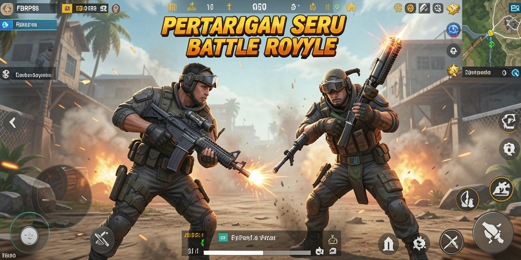 Tangkapan layar permainan FBRP88 yang menunjukkan pertarungan Battle Royale yang intens.