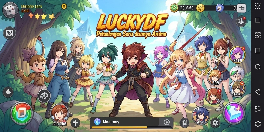 Tampilan gameplay LUCKYDF dengan karakter anime yang menarik.