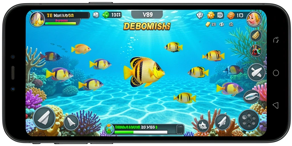 Tampilan gameplay V89 saat berburu ikan di bawah laut.