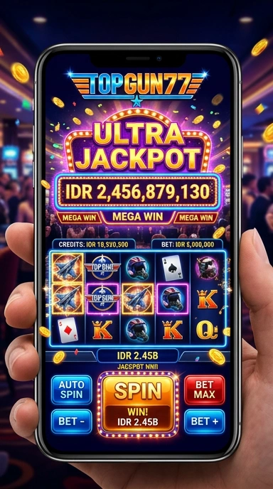 Tampilan antarmuka aplikasi topgun77 yang menarik dan informatif.